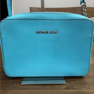 Michael Kors Jet Set Saffiano Leather Crossbody Bag in Turquoise Blue
